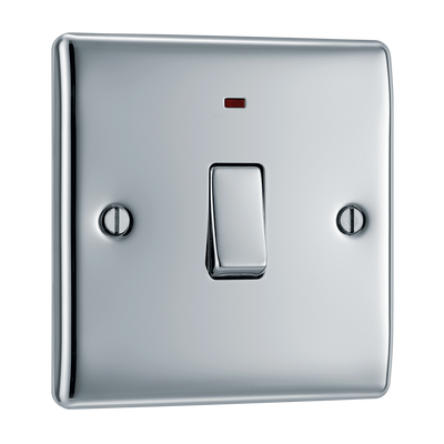 BG NPC31 Nexus Metal Polished Chrome 1 Gang 20A 2 Pole Neon Switch