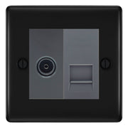 BG Nexus Matt Black TV Aerial & BT Telephone Outlet Plate — Screened + IDC - Grey