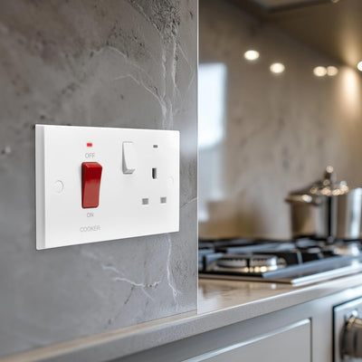 BG 970 Moulded Square Edge | White | 45A Switch 13A Switched Socket Neon Cooker Control Unit by British General (BG-970)