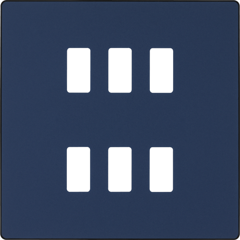 BG RPCDDB6B Evolve Grid Matt Blue 6 Module Square Front Plate - Black Trim