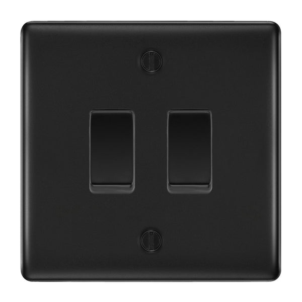 BG Matt Black 2 Gang Switch 1x Intermediate 1x 2 Way Light Switch Custom Grid