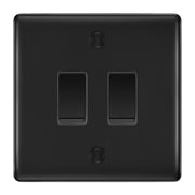 BG Matt Black 2 Gang Light Switch 1x Intermediate 1x 2 Way Custom Grid Switch by British General (BG-NEXUS-MB-2G-CUSTOM-1x-INT-1x-2WAY-SP)