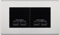 BG Screwless Brushed Steel 4G Euro Plate with 2X USB-A Dual Charger Black Insert