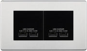 BG Screwless Brushed Steel 4G Euro Plate with 2X USB-A Dual Charger Black Insert by British General (BG-FBSEMR4+EMUSB3B)