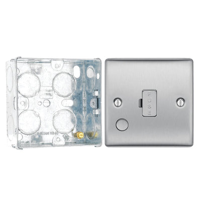 BG Nexus Brushed Steel 13A Unswitched Spur + Cable Outlet NBS55 with 35mm Steel Back Box