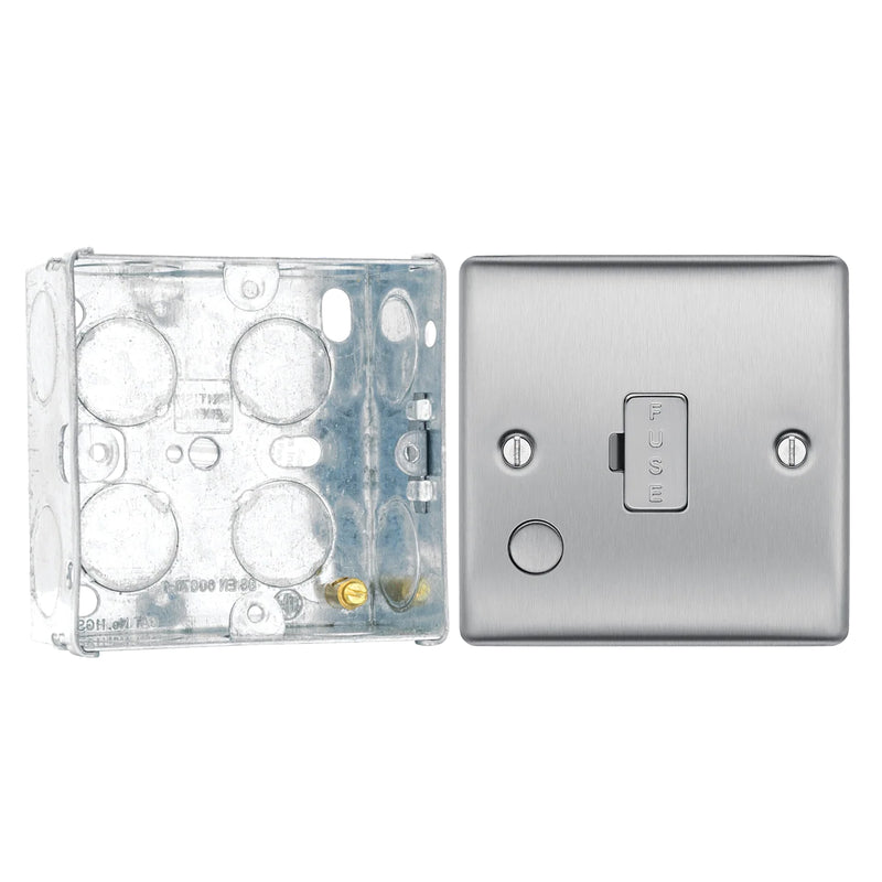BG Nexus Brushed Steel 13A Unswitched Spur + Cable Outlet NBS55 with 35mm Steel Back Box