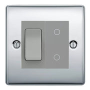 BG Polished Chrome 2 Gang Custom Switch 1x 2 Way Switch 1x Master Touch Dimmer Grey Inserts by British General (BG-NEXUS-PC-2G-1x-2WAY-SWITCH-1x-MTD-GI)