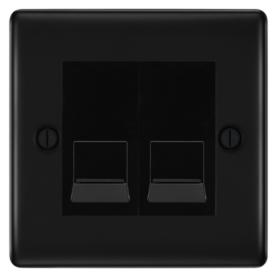 BG Nexus Matt Black Double Secondary Telephone Socket, Screw Terminal - Black Insert by British General (BG-NFBEMS2+EMBTSSB)
