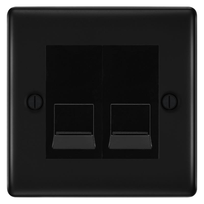 BG Nexus Matt Black Double Secondary Telephone Socket, Screw Terminal - Black Insert