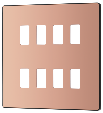 BG RPCDCP8B Evolve Grid Polished Copper 8 Module Square Front Plate - Black Trim
