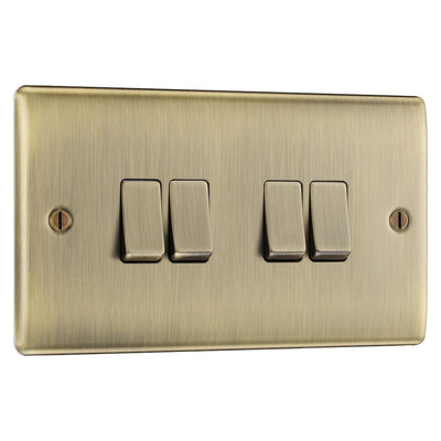 Antique Brass 20A 16AX 2 Way Quadruple Light Switch & Surface Pattress Back Box