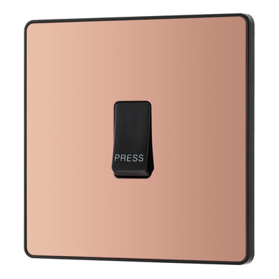BG Evolve Polished Copper 10AX 1 Way Press Switch PCDCP14B with 35mm Steel Back Box