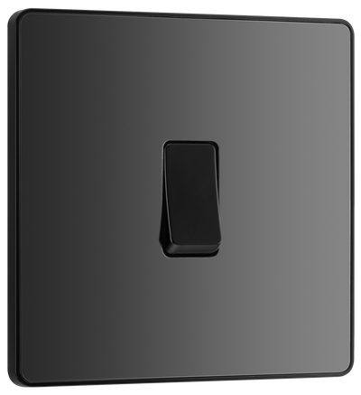 BG PCDBC13B Black Chrome Evolve 1 Gang 20A 16AX Intermediate Light Switch - Black Insert