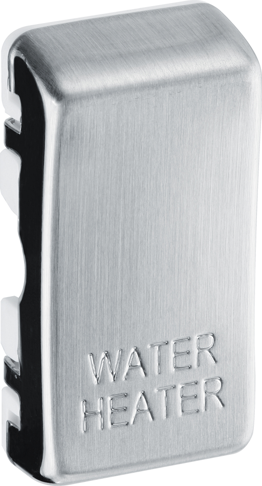 RRWHBS Side - This brushed steel finish rocker can be used to replace an existing switch rocker in the British General Grid range for easy identification of the device it operates and has 'WATER HEATER' embossed on it.