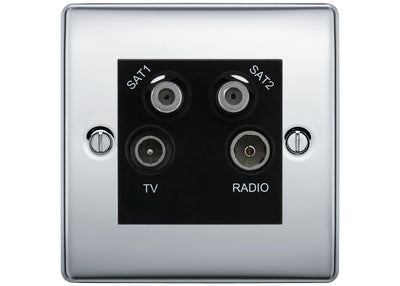 BG Nexus Polished Chrome TV/FM/2x SAT Quadplex Socket – Black Insert