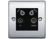 BG Nexus Polished Chrome TV/FM/2x SAT Quadplex Socket – Black Insert by British General (BG-NPCTVFMSAT2B)