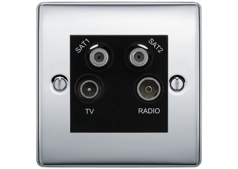 BG Nexus Polished Chrome TV/FM/2x SAT Quadplex Socket – Black Insert