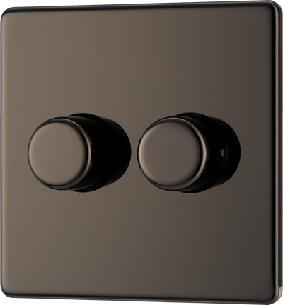 FBN82 Front - This trailing edge double dimmer switch from British General allows you to control your light levels and set the mood. The intelligent electronic circuit monitors the connected load and provides a soft-start with protection against thermal, current and voltage overload.