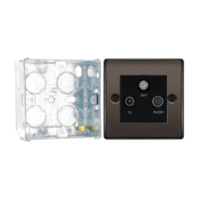 BG Nexus Black Nickle Triplex TV/FM/Sat Socket NBN67 with 35mm Steel Back Box