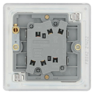 BG Screwless Brushed Steel 20A 16AX 2 Way Double Light Switch FBS42 with 25mm Steel Back Box