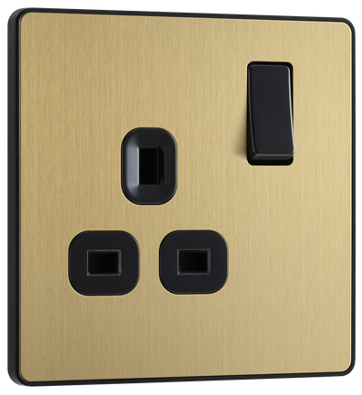 BG Evolve PCDSB21B Satin Brass 1 Gang 13A Switched Socket-Black Insert