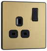 BG Evolve PCDSB21B Satin Brass 1 Gang 13A Switched Socket-Black Insert by British General (BG-PCDSB21B-Shopify-SA_1)