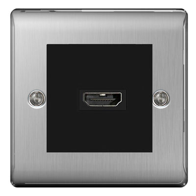 BG Nexus Brushed Steel HDMI Socket Black insert by British General (BG-EMHDMIB+NBSEMS2-1)