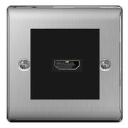 BG Nexus Brushed Steel HDMI Socket Black insert by British General (BG-EMHDMIB+NBSEMS2-1)