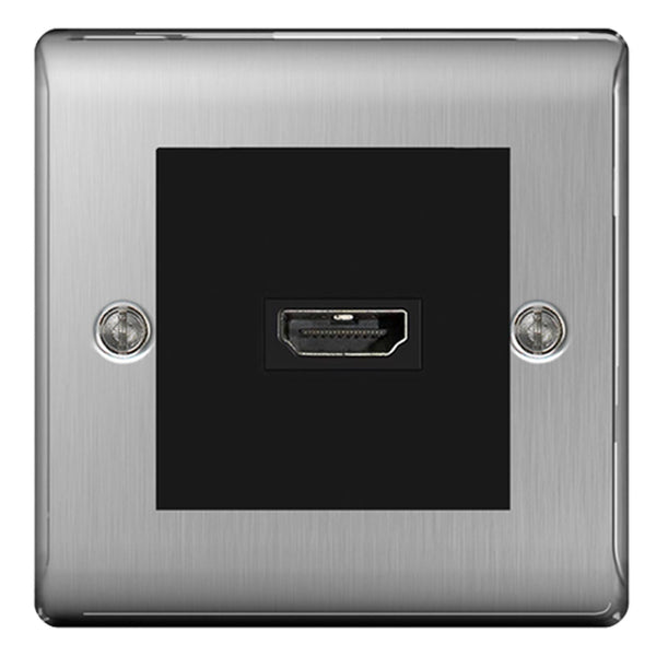 BG Nexus Brushed Steel HDMI Socket Black insert