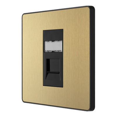 BG Evolve Satin Brass RJ45 Cat6 Single Data Outlet PCDSBRJ451B with 25mm Steel Back Box