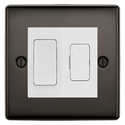 BG Nexus Metal Black Nickel 20A Double Pole Switch & 13A Fused Spur Plate | White Insert