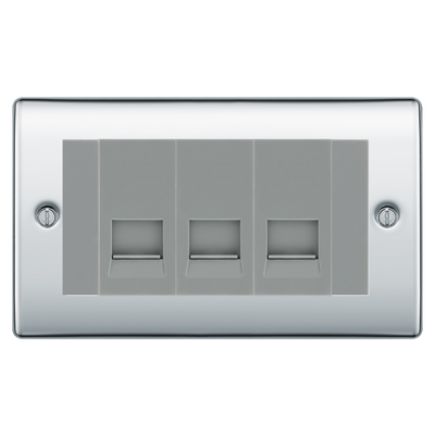 BG Nexus Polished Chrome 3 Gang Master Telephone Socket, Screw Terminal - Grey Insert by British General (BG-NPCBTMS3G)