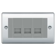BG Nexus Polished Chrome 3 Gang Master Telephone Socket, Screw Terminal - Grey Insert by British General (BG-NPCBTMS3G)
