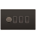 BG Black Nickel Screwless Flat Plate 4 Gang Light Switch 1x Trailing Edge LED Dimmer 3x 2 Way Custom Switch