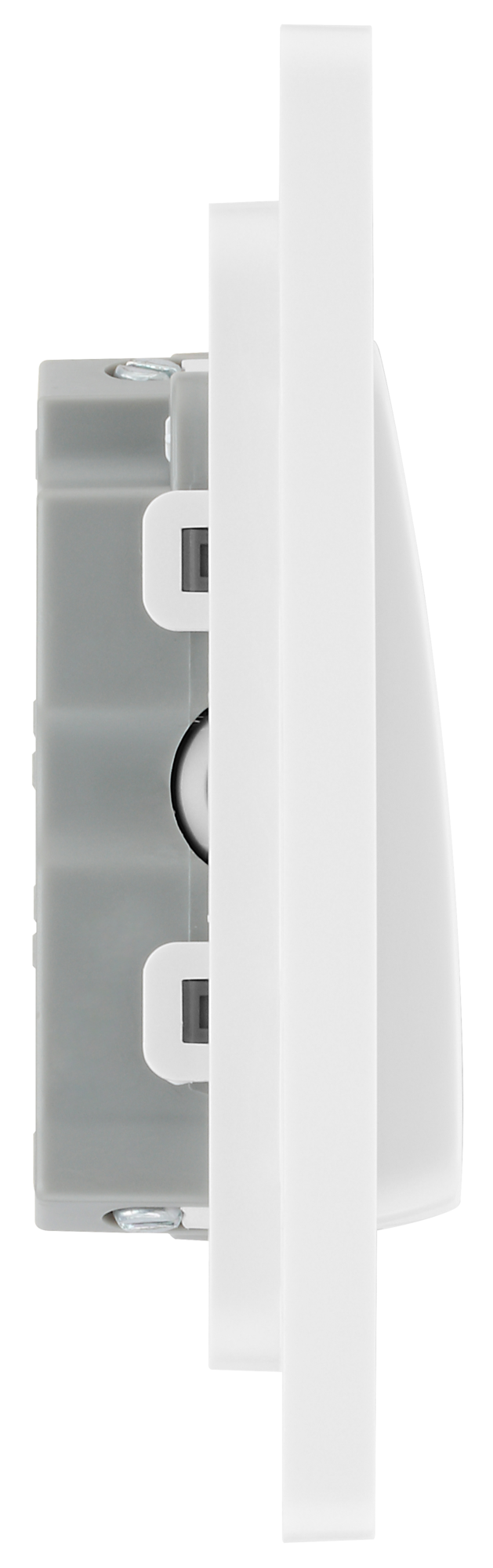 PCDCL15W Side - This Evolve pearlescent white 10A triple pole fan isolator switch from British General provides a safe and simple method of isolating mechanical fan units.