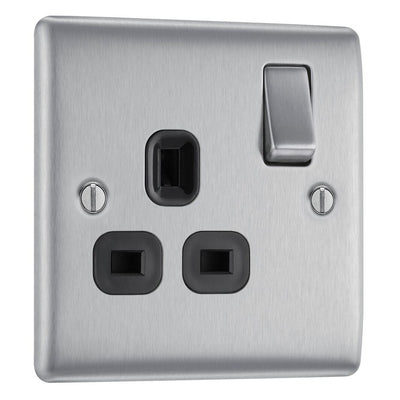 BG Nexus Metal Brushed Steel 13A Single Switched Socket NBS21B with 35mm Steel Back Box