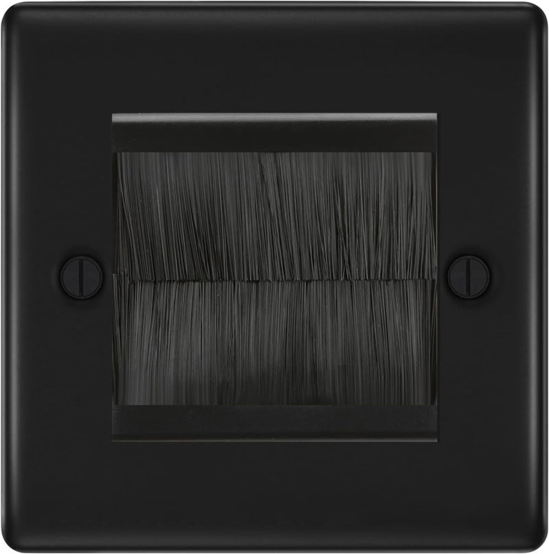 BG Matt Black Single 2 Gang Brush Cable Entry Wall Plate Black