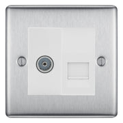 BG Nexus Brushed Steel TV Aerial & Master Telephone Socket - White Insert