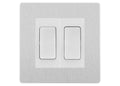 BG Evolve Brushed Steel 2 Gang 20AX 2-Way Switch Custom Grid – White Insert