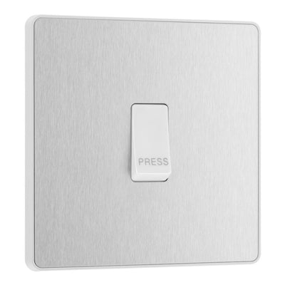 BG Evolve Brushed Steel 10AX 1 Way Press Switch PCDBS14W with 35mm Steel Back Box