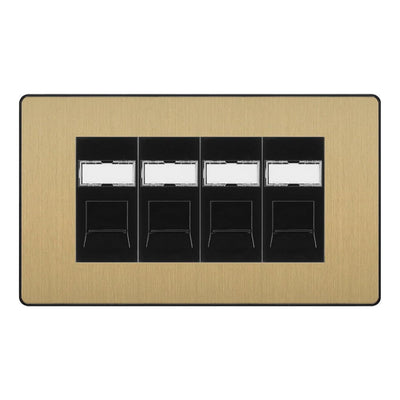 BG Evolve Satin Brass 4 Gang RJ45 Cat6 Data Socket Outlet Black Inserts