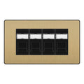 BG Evolve Satin Brass 4 Gang RJ45 Cat6 Data Socket Outlet Black Inserts
