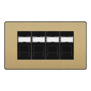 BG Evolve Satin Brass 4 Gang RJ45 Cat6 Data Socket Outlet Black Inserts by British General (BG-PCDSBRJ454B)