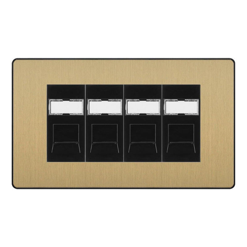 BG Evolve Satin Brass 4 Gang RJ45 Cat6 Data Socket Outlet Black Inserts