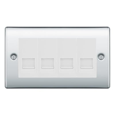 BG Nexus Polished Chrome 4 Gang RJ11 Telephone Socket Euro Module - White Insert by British General (BG-NPCRJ114W)