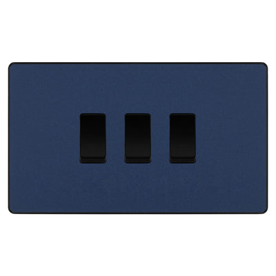 BG Evolve Matt Blue 3 Gang Custom Grid Light Switch Double Format by British General (BG-Evolve-DB-3G-CUSTOM-LIGHT-SWITCH)