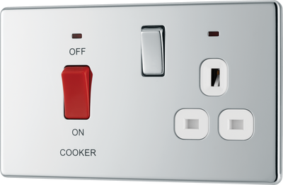 BG FPC70W Nexus Screwless Flat-Plate Switched Socket Cooker Unit Polished Chrome White Insert 45A