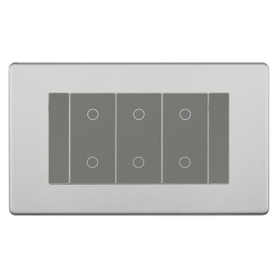 BG Nexus Screwless Brushed Steel Triple Master Touch Dimmer Switch Grey Inserts FBSTDM3G by British General (BG-EMTDMG+FBSEMR4)