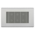 BG Nexus Screwless Brushed Steel Triple Master Touch Dimmer Switch Grey Inserts FBSTDM3G