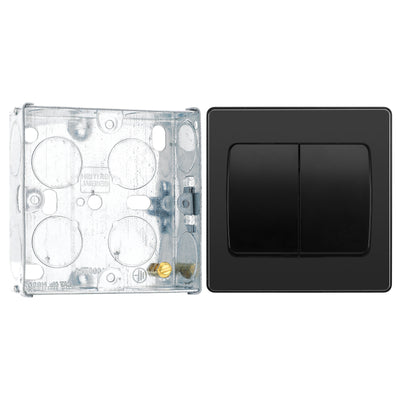 BG Evolve Black Chrome 2G Wide Rocker Light Switch PCDBC42WB with 25mm Steel Back Box